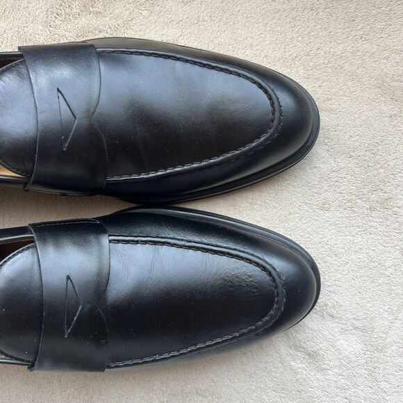 Vtg Antonio Maurizi Mens Shoe US 10 EU 43 Black Leather Made Italy Narrow Square Antonio Maurizi Black Leather‎ Penny Loafers Men EU 43 US 10  main image 2